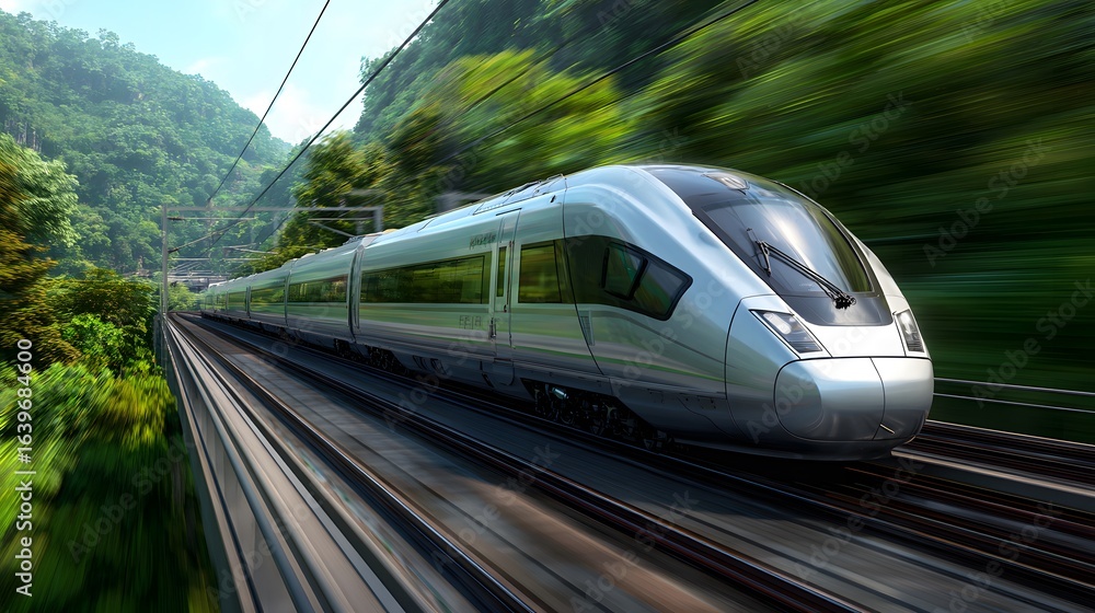 Naklejka premium Futuristic high speed train modern transportation technology eco friendly travel