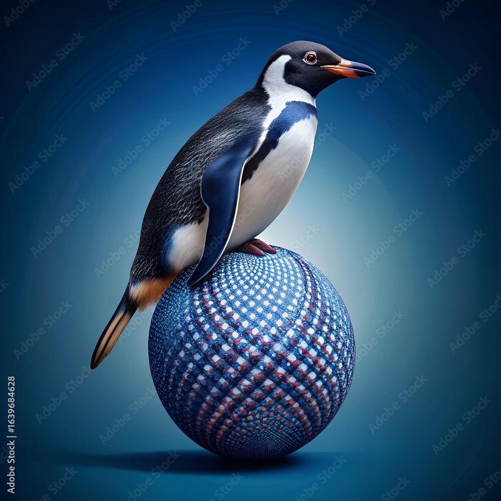 Naklejka premium penguin on the ball