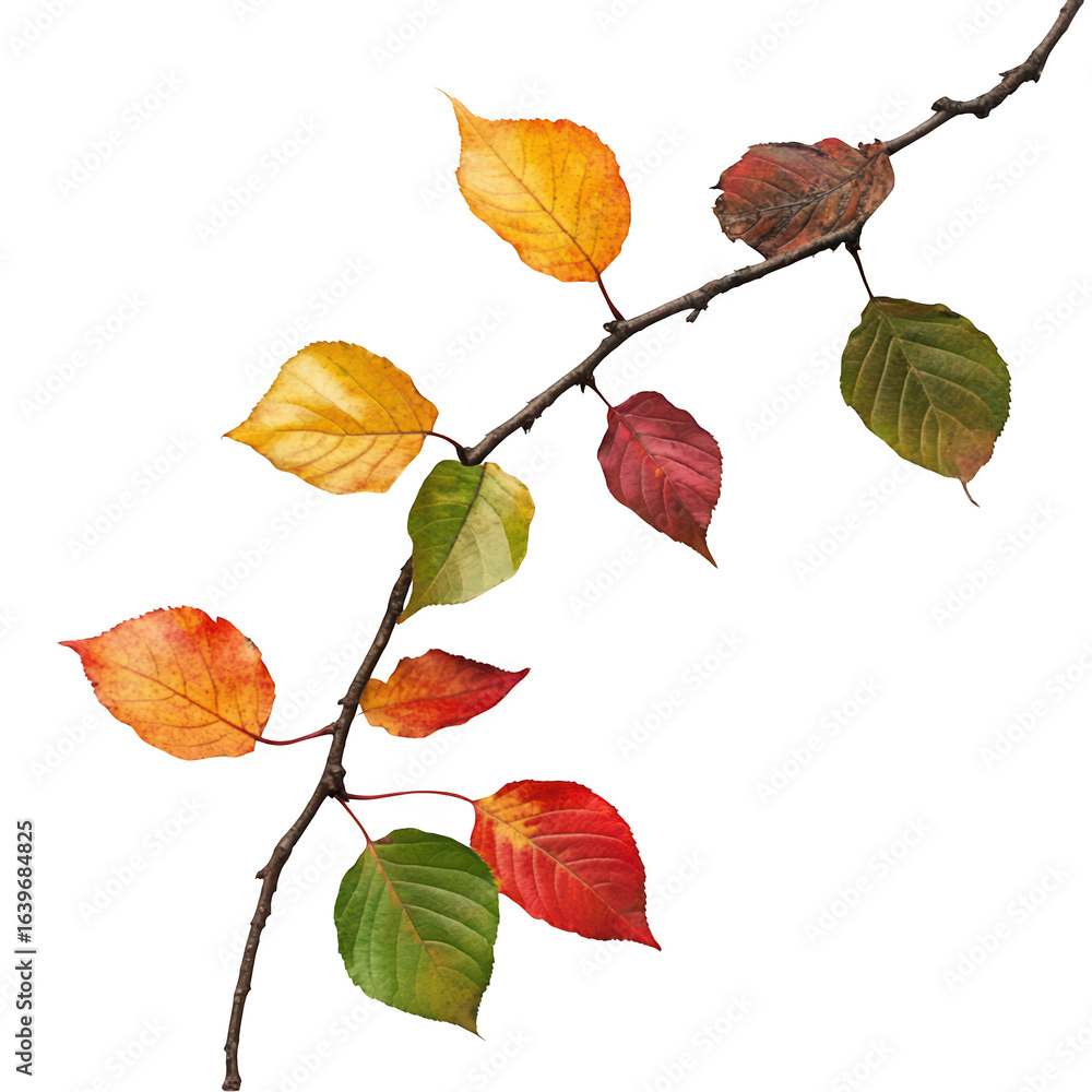 Obraz premium Autumn branch with colorful leaves on black background