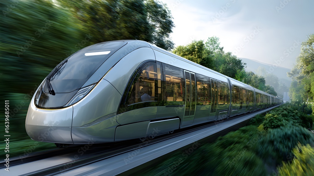 Naklejka premium Futuristic high speed train modern transportation technology eco friendly travel