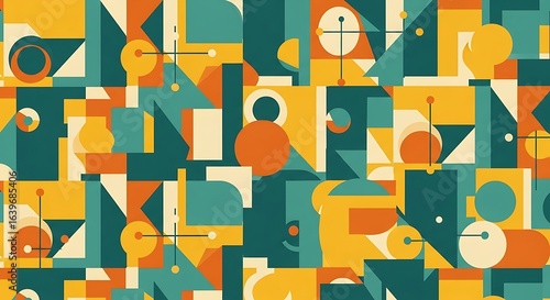 Retro Geometric Pattern with Bold Colors, Mid-Century Modern Design, Ideal for Wallpaper, Fabric, and Backgrounds in Creative and Design Projects