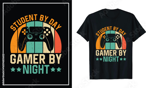 Student by Day Gamer by Night T-Shirt – Retro Gaming Controller Graphic Tee