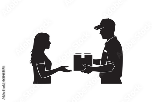 Delivery Man Giving Package to Woman Silhouette