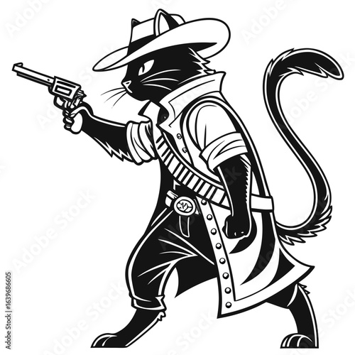 cat adorned with a cowboy hat,t-shirt, tattoo, cards illustration vector design 