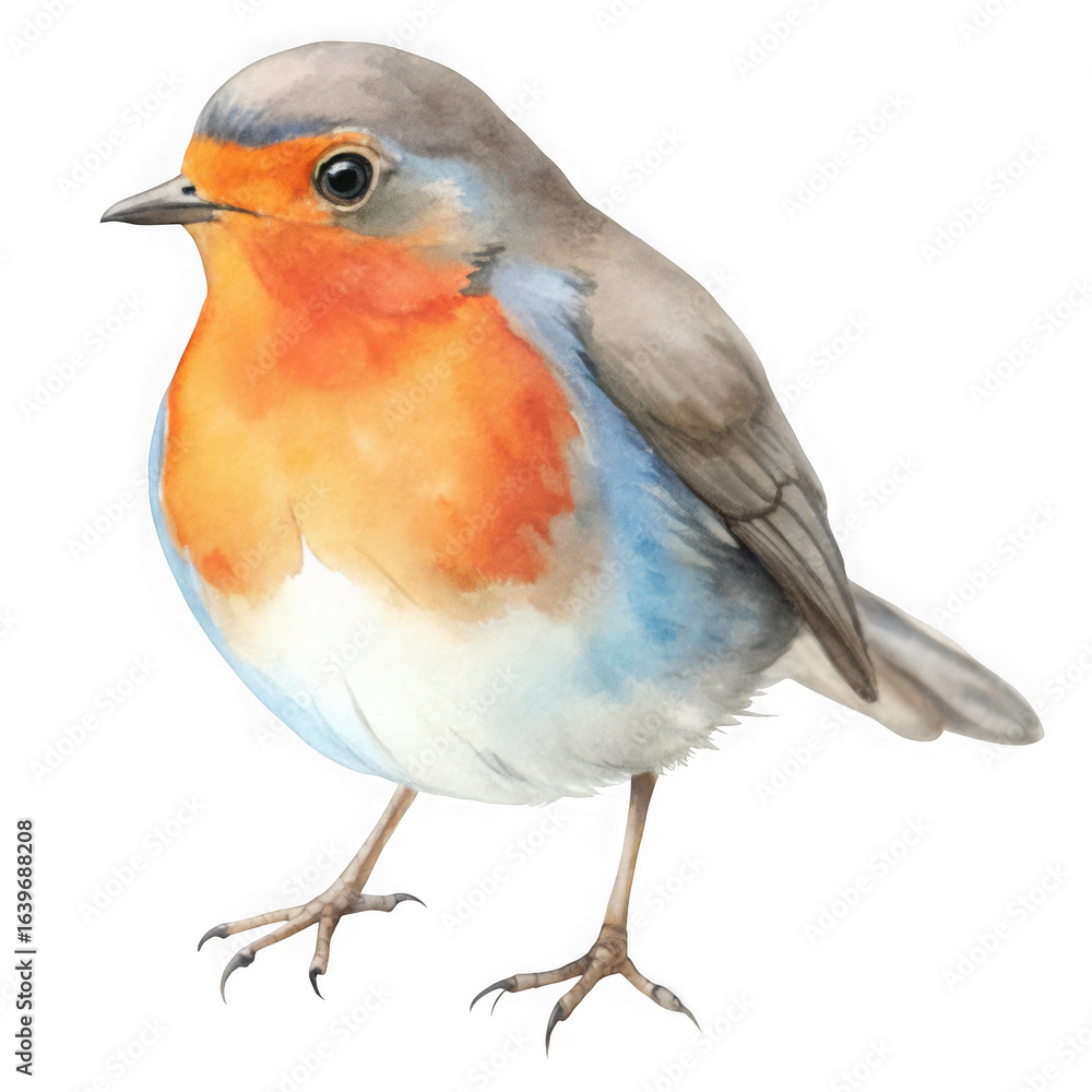 Fototapeta premium Watercolor european robin bird isolated on transparent background