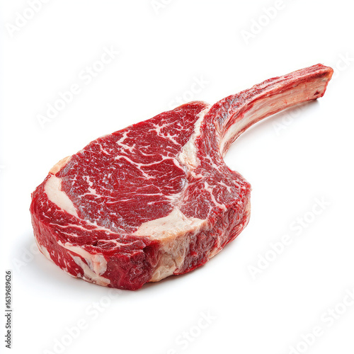 Fresh raw tomahawk beef steak with bone isolated on white
