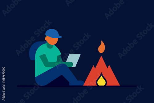 solo camper journaling by firelight