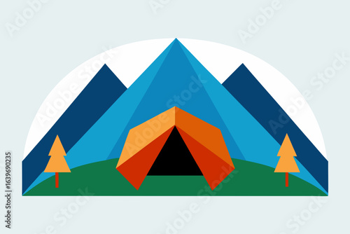 tent with open flap facing mountain range