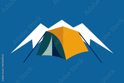 tent with open flap facing mountain range scenic horizon