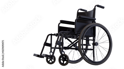 An isolated black manual wheelchair vector illustration for accessibility and mobility aid.