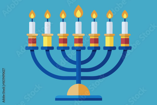 Stylized hanukkah menorah with seven lit candles