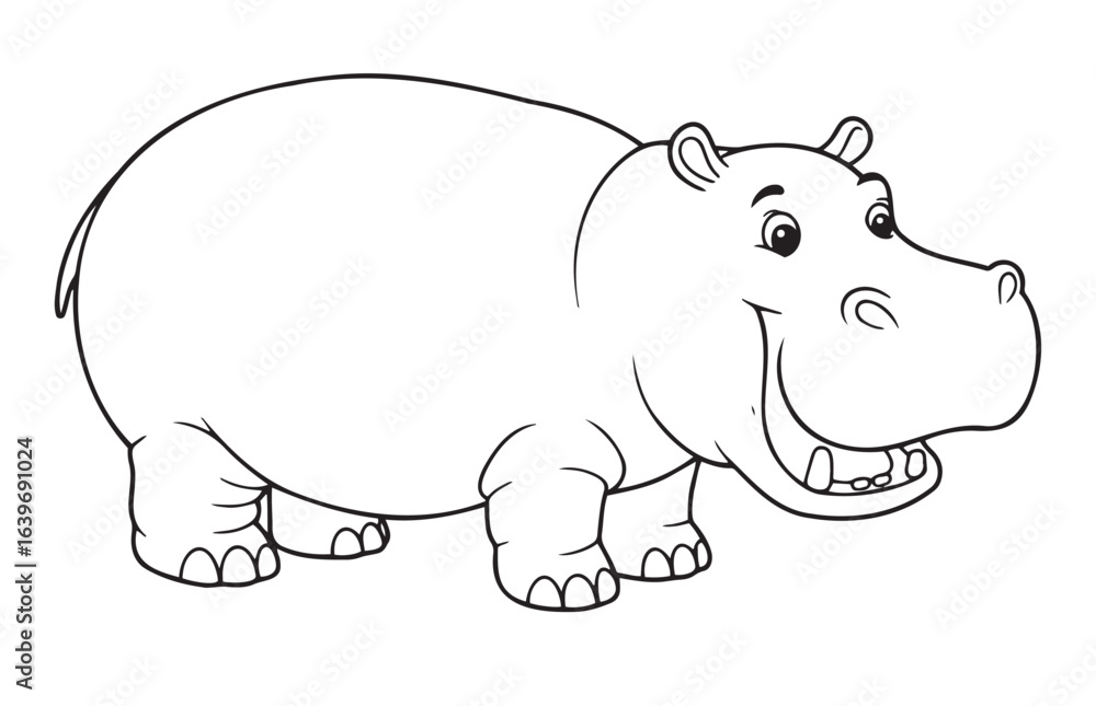 Obraz premium Happy cartoon hippo coloring page for children,