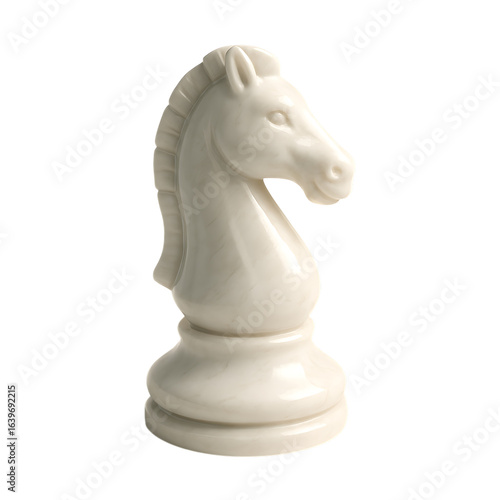 White marble chess knight piece, a symbol for business strategy, tactics, and intelligence, isolated on a transparent background.