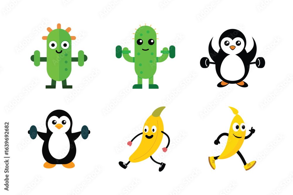 Obraz premium Modern animal and food fitness lifestyle mascot logo collection for gym branding Color Vector illustration 
