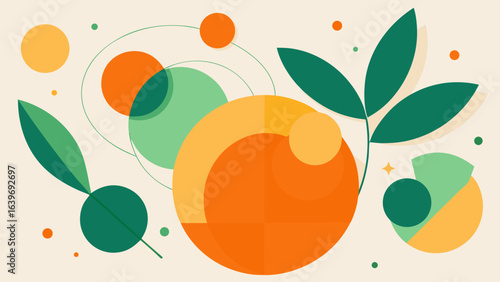 Abstract geometric design with organic shapes and nature elements
