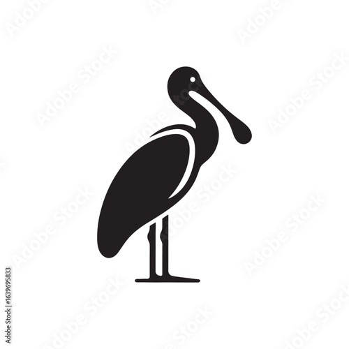 Elegant Spoonbill Bird Vector Silhouette – Graceful Wading Waterbird Design for Nature Art, Coastal Wildlife Decor, Ornithology Illustration, Wetland Scene, and Artistic Birdwatching Prints.
