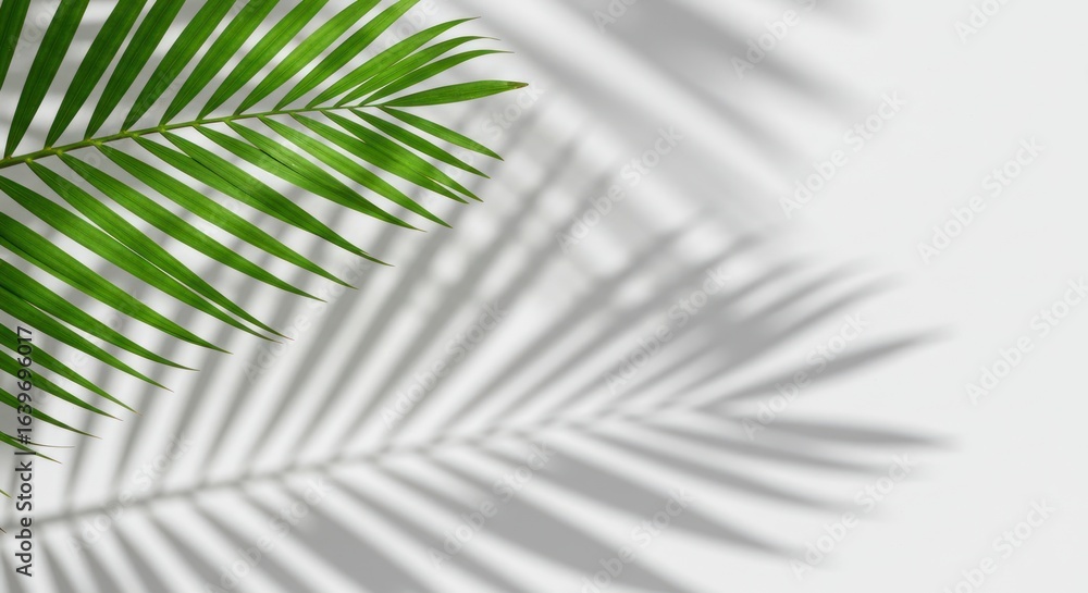 Fototapeta premium Green Palm Leaf Shadow on White Background for Nature and Eco Friendly Design