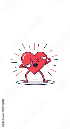 This cartoon heart character appears to be experiencing some intense discomfort or pain