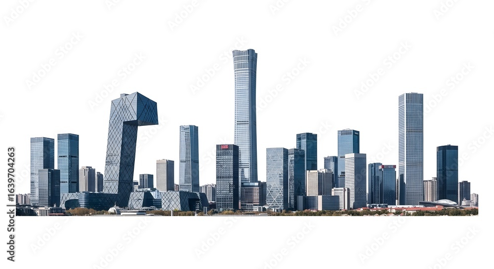 Fototapeta premium Modern Beijing Skyline on Isolated White Background