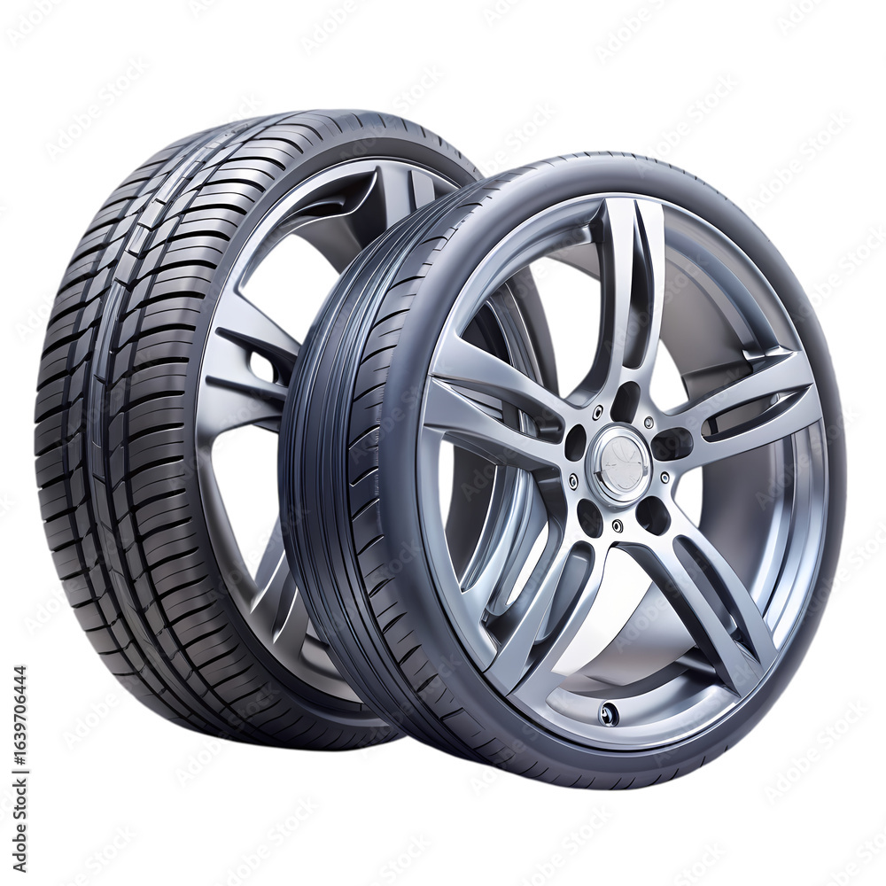 Fototapeta premium Closeup of Two Car Tires and Alloy Wheels