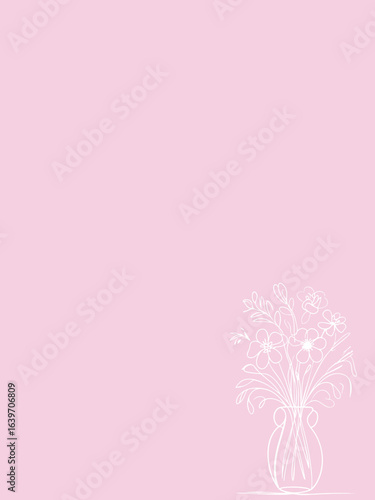The image features a delicately cut out design of a bouquet of flowers in a vase on a soft pink background.