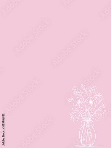 The image features a delicately cut out design of a bouquet of flowers in a vase on a soft pink background.
