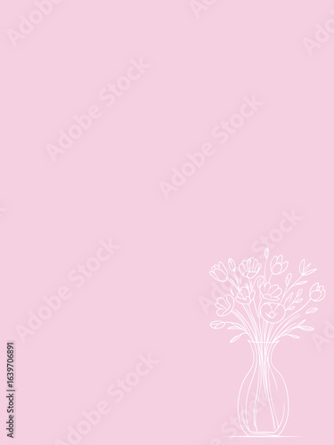 The image features a delicately cut out design of a bouquet of flowers in a vase on a soft pink background.