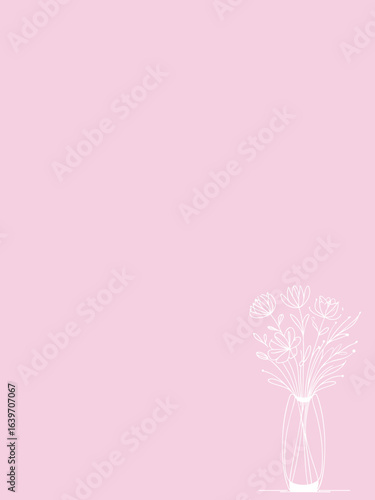 The image features a delicately cut out design of a bouquet of flowers in a vase on a soft pink background.