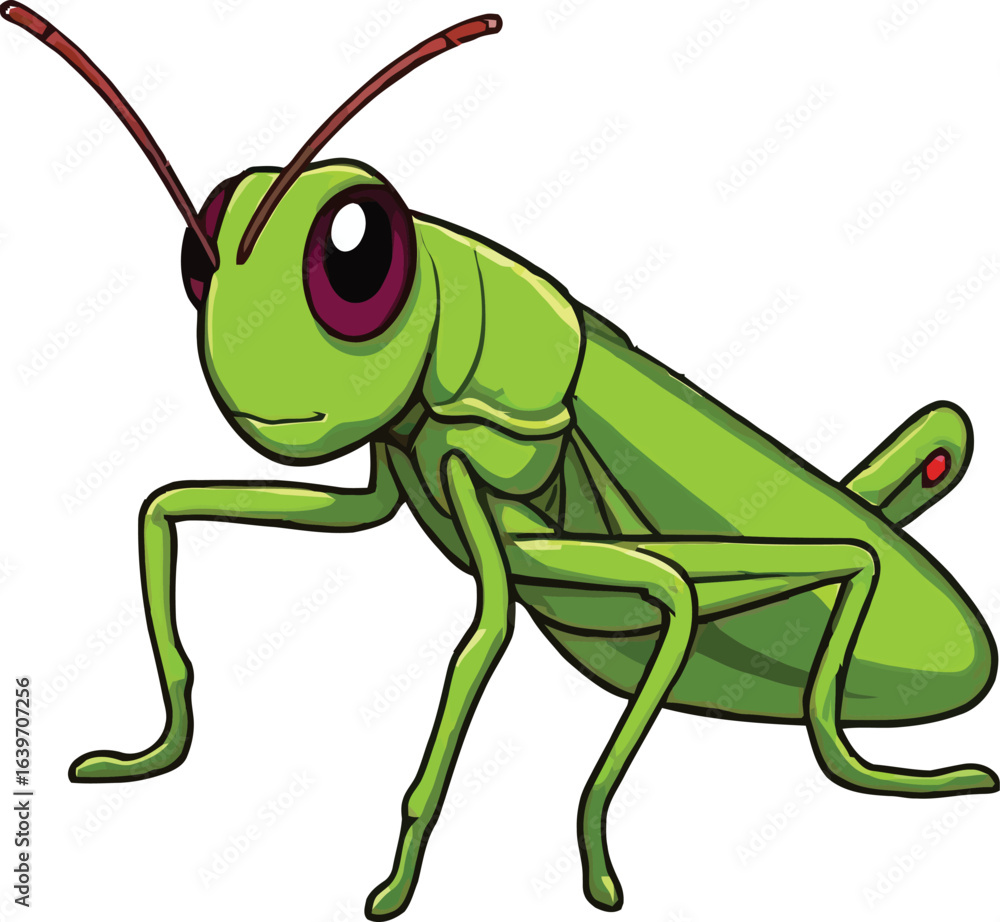 Fototapeta premium Cute cartoon a illustrator vector grasshopper