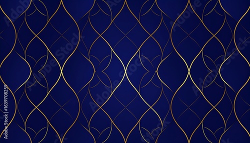 Geometric golden pattern on navy blue background
