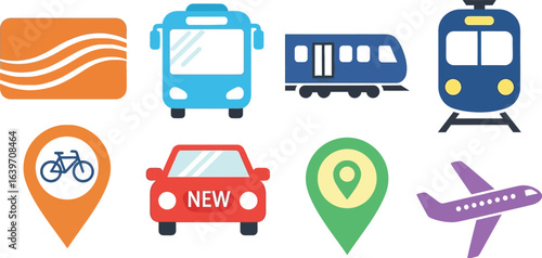 Transportation vehicle icons set public transit travel options