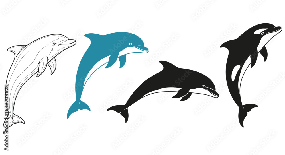 Naklejka premium Dolphin vector illustration set ocean animal marine life art
