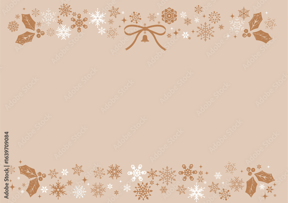 Fototapeta premium 雪の結晶でできたクリスマスの背景素材。フレーム、オーナメント、バナー、クリスマスカード素材。