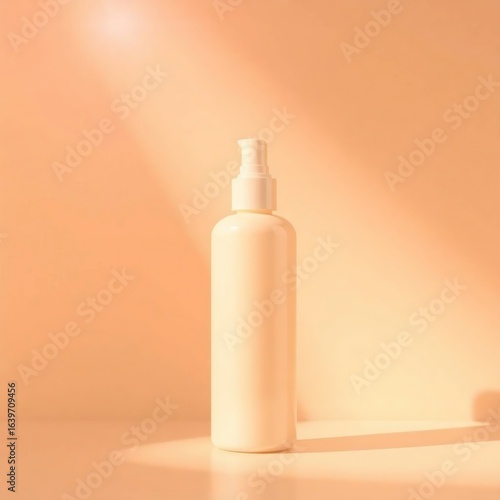 Elegant white cosmetic spray bottle on a sun-drenched minimalist background, perfect for refreshing skincare and beauty rituals, embodying purity for a vibrant, modern lifestyle