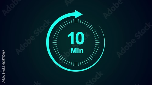 Video timer 10 minutes countdown icon animation with gradient background.