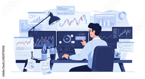 Analyst leveraging AI for data insights and financial market analysis