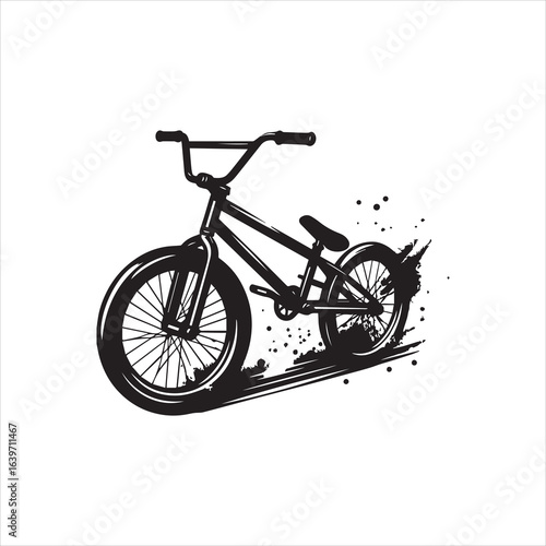 Stylized BMX Bike with Grunge Trail Effect in Black and White.