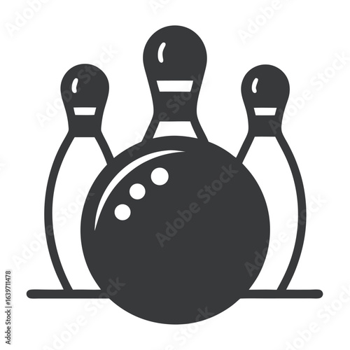  vector illustration bowling ball with pins silhouette on white background