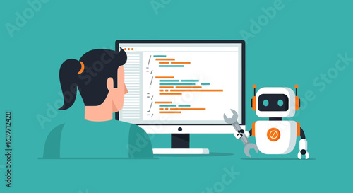 Developer and Robotic assistant are working together for coding project