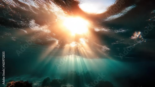 Wallpaper Mural Golden sunlight streaming through dramatic dark clouds over landscape at sunrise Torontodigital.ca