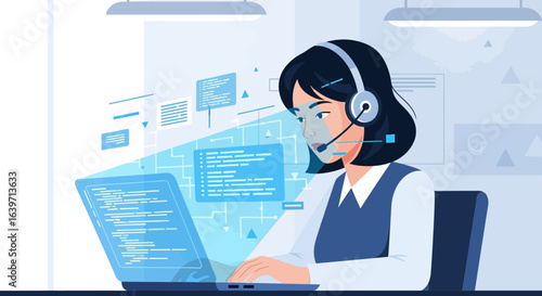 Focused professional at her computer working on development issues online