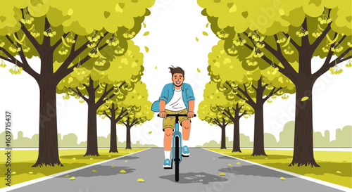 Serene bike ride through a park with autumnal trees in graphic illustration