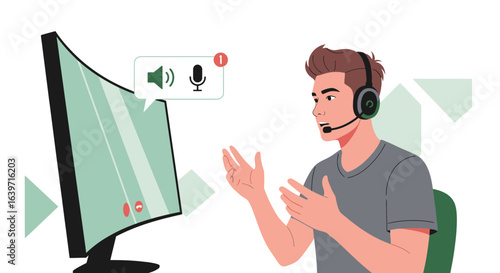 Virtual communication concept with man during video call conversation