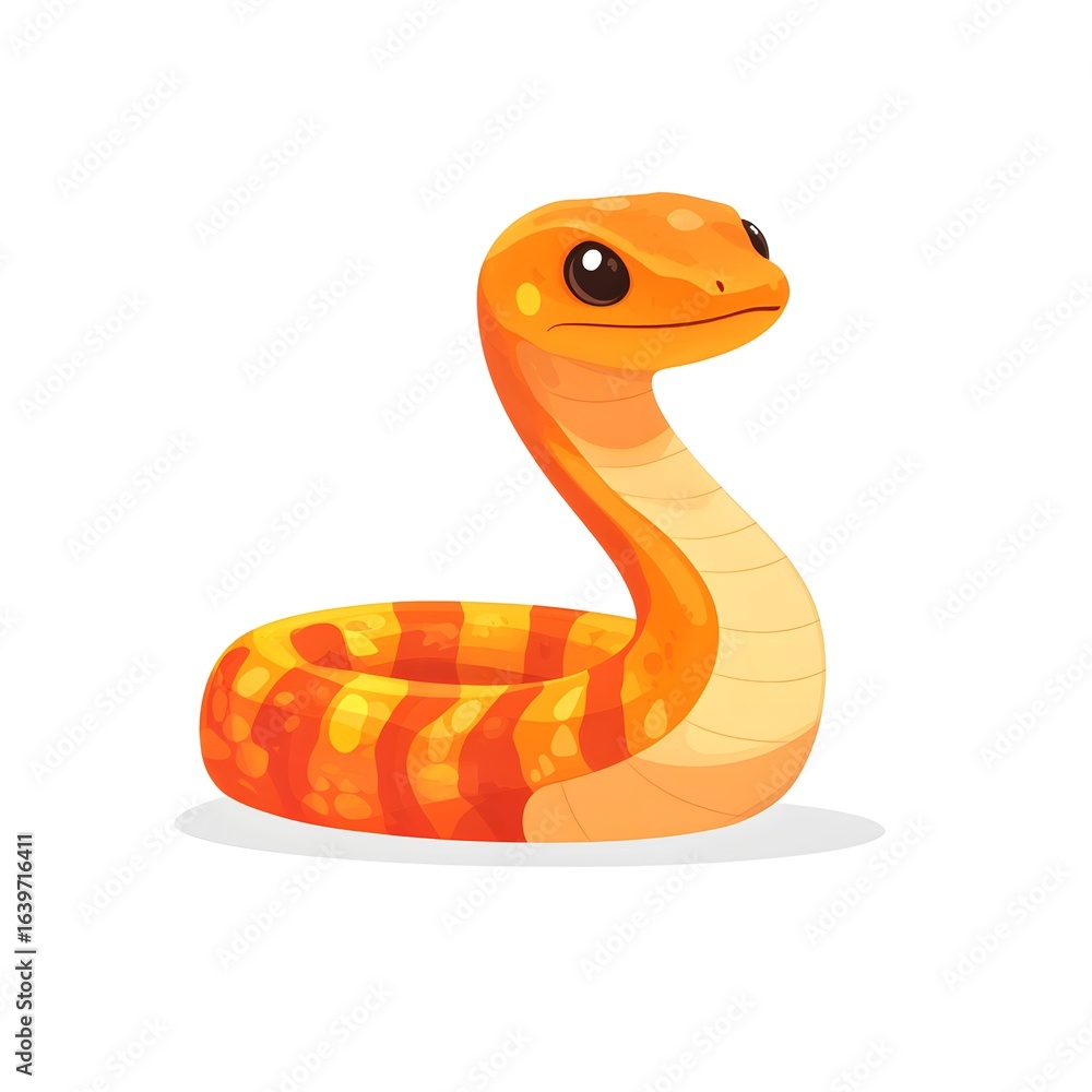 Fototapeta premium Cute orange and yellow striped snake illustration.