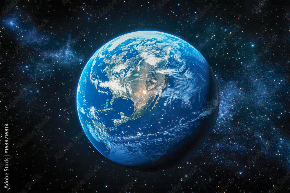Obraz premium A breathtaking view of Earth taken from space, highlighting glowing cities and natural landscapes against the backdrop of the cosmos