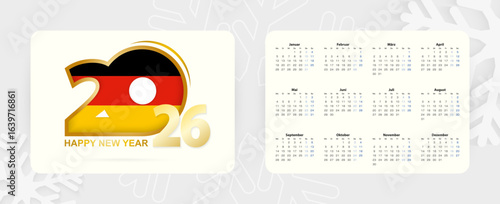Horizontal Pocket Calendar 2026 in German language. New Year 2026 icon with flag of Germany.