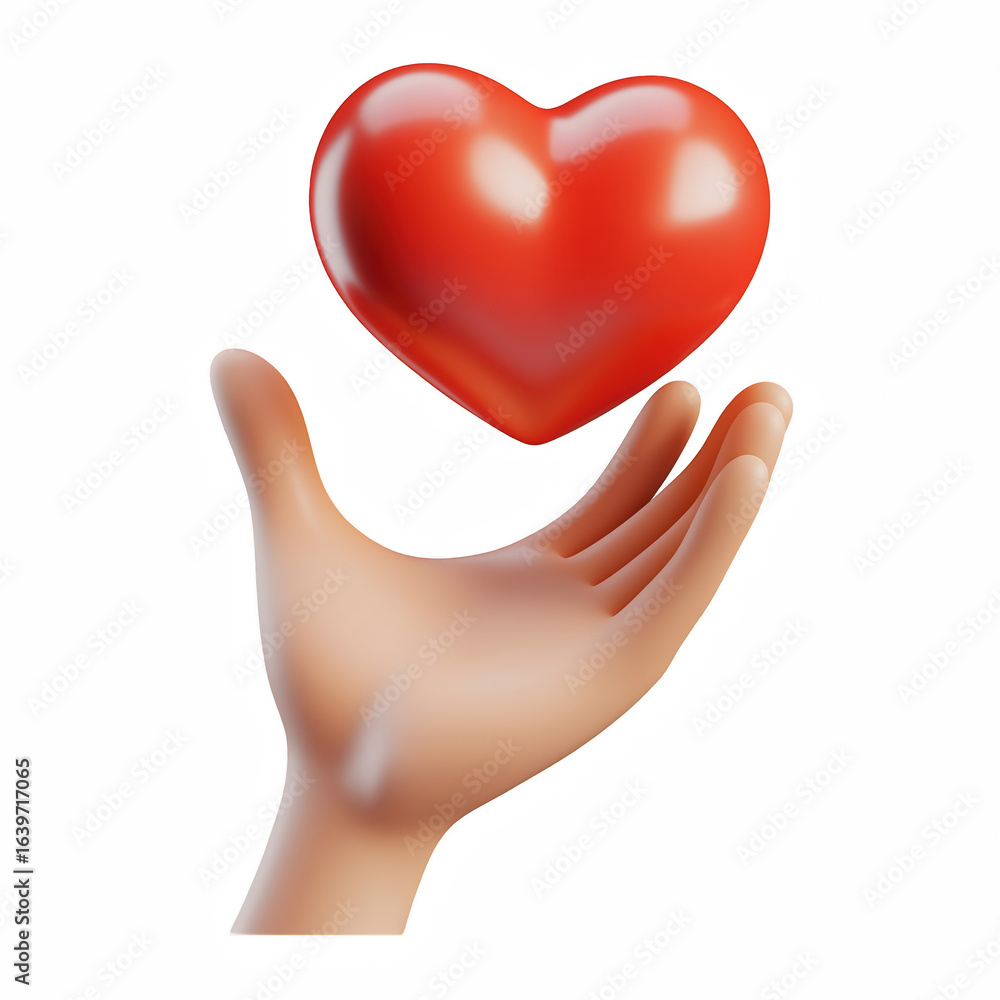 Obraz premium Hand holding floating heart 3D render isolated on transparent background