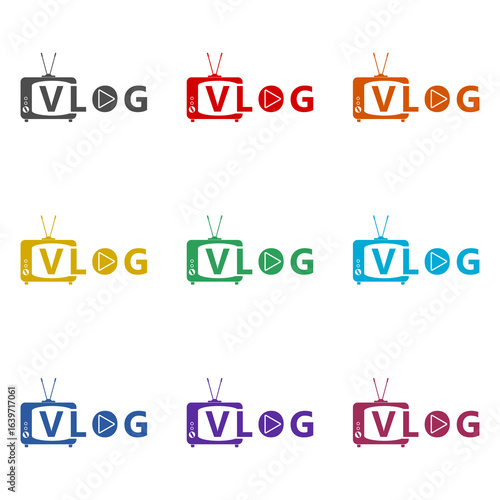Creative logo for video vlog or channel icon isolated on white background. Set icons colorful