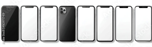 Multiple black and white smartphones displayed