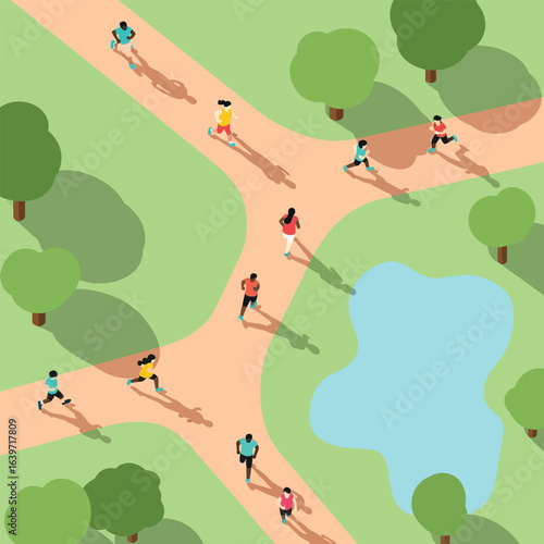 Diverse Runners Jogging Park Paths